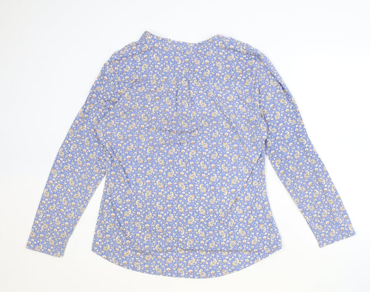 Lakeland Womens Blue Floral Polyester Basic Blouse Size XL V-Neck