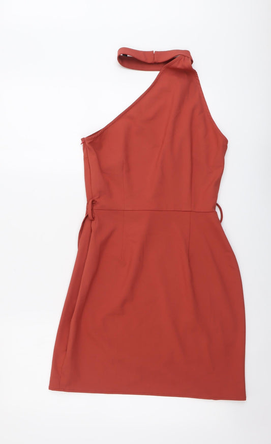 Missguided Womens Red Polyester Bodycon Size 10 Halter Zip