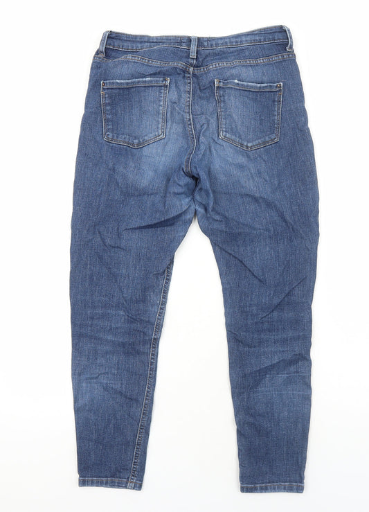 Dorothy Perkins Womens Blue Cotton Skinny Jeans Size 10 Regular Zip - Open Knee