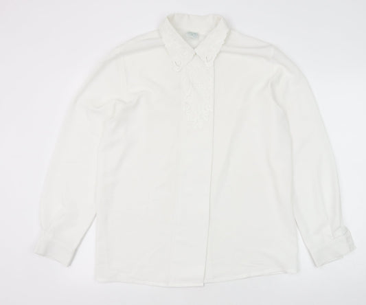 C&A Womens White Polyester Basic Button-Up Size 12 Collared
