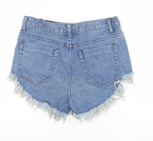 Glamorous Womens Blue Floral Cotton Cut-Off Shorts Size S Regular Zip