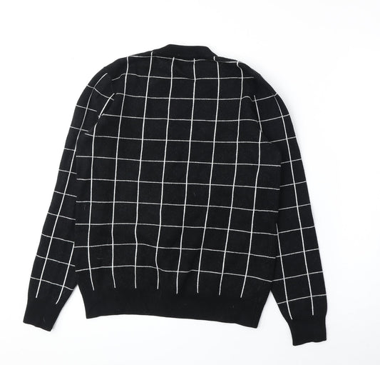 Primark Womens Black Round Neck Check Viscose Pullover Jumper Size XS