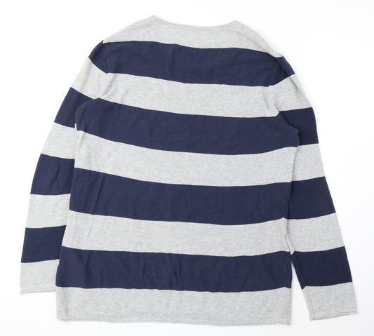 Gerry Weber Womens Blue Scoop Neck Striped Cotton Pullover Jumper Size 10