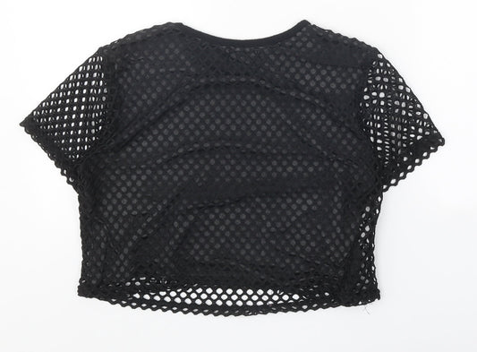 Boohoo Womens Black Polyester Basic Blouse Size 12 Round Neck