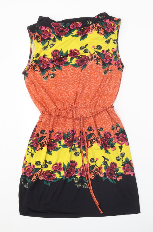 TU Womens Orange Geometric Polyester A-Line Size 10 Round Neck Tie