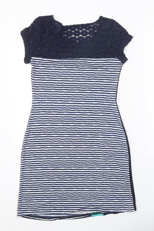 Preworn Womens Blue Striped Polyester A-Line One Size Round Neck Pullover
