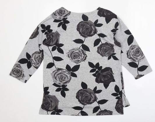 Absolutely Famous Womens Grey Boat Neck Floral Polyester Pullover Jumper Size M