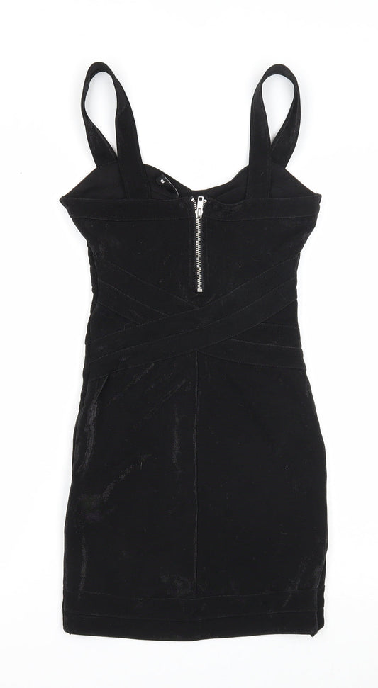 Divided Womens Black Polyester Bodycon Size 8 V-Neck Zip
