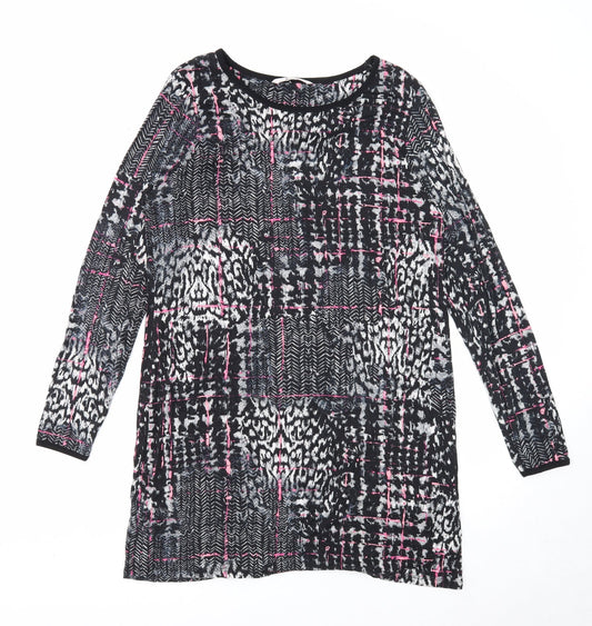 TU Womens Black Geometric Viscose A-Line Size 12 Round Neck Pullover