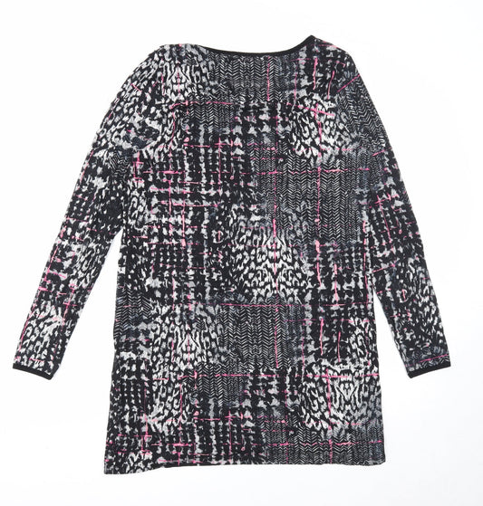 TU Womens Black Geometric Viscose A-Line Size 12 Round Neck Pullover