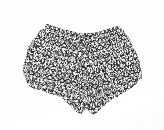 Divided Womens Black Geometric Viscose Skimmer Shorts Size 6 Regular Drawstring