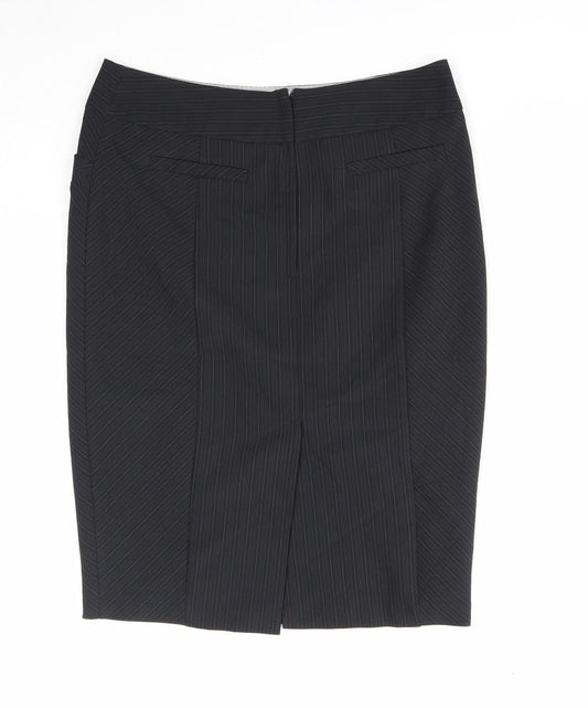 Dorothy Perkins Womens Black Striped Polyester Straight & Pencil Skirt Size 10 Zip