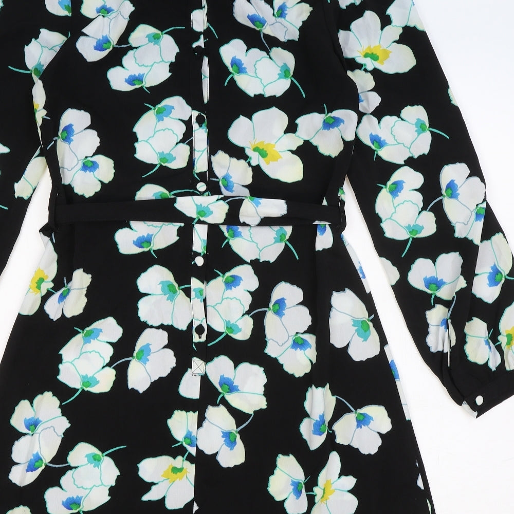 Be Beau Womens Black Floral Polyester Mini Size 8 Boat Neck Button