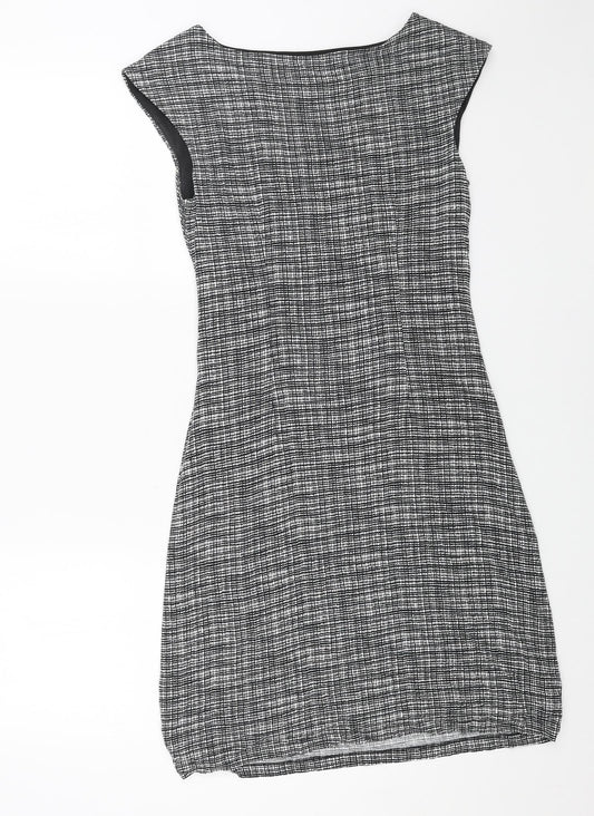 LOFT Womens Black Geometric Viscose A-Line Size S Boat Neck Pullover