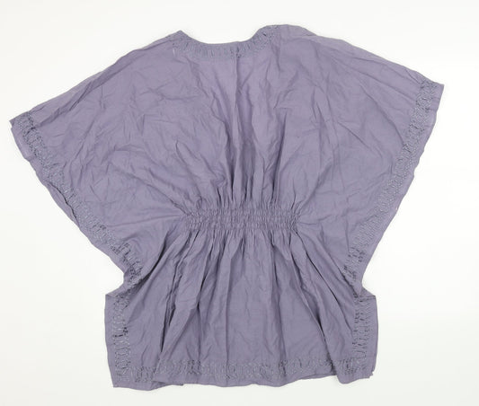 Accessorize Womens Blue Cotton Basic Blouse Size S V-Neck