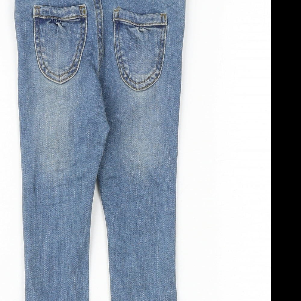 Vertbaudet Baby Blue Cotton Jogger Jeans Size 12 Months L50 cm Button - Heart Patches