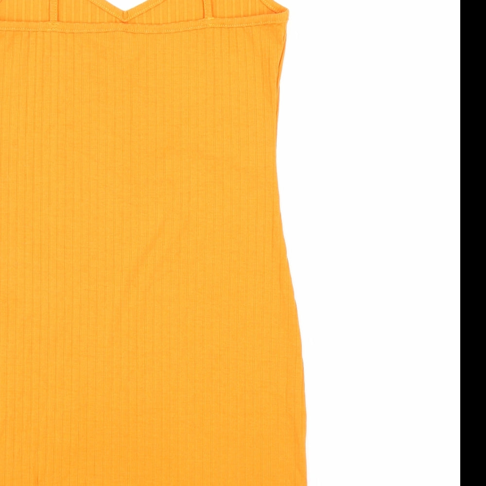 SheIn Womens Orange Polyester Tank Dress Size S V-Neck Pullover