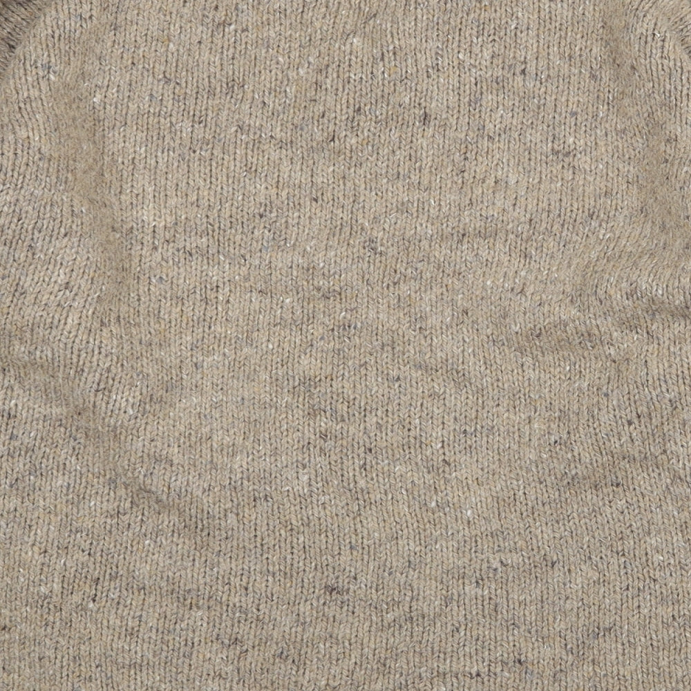 Topman Mens Beige V-Neck Acrylic Pullover Jumper Size L Long Sleeve