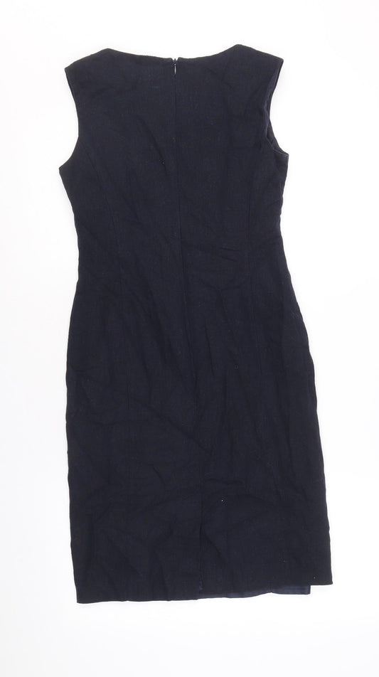 Debenhams Womens Blue Viscose Shift Size 8 Boat Neck Zip