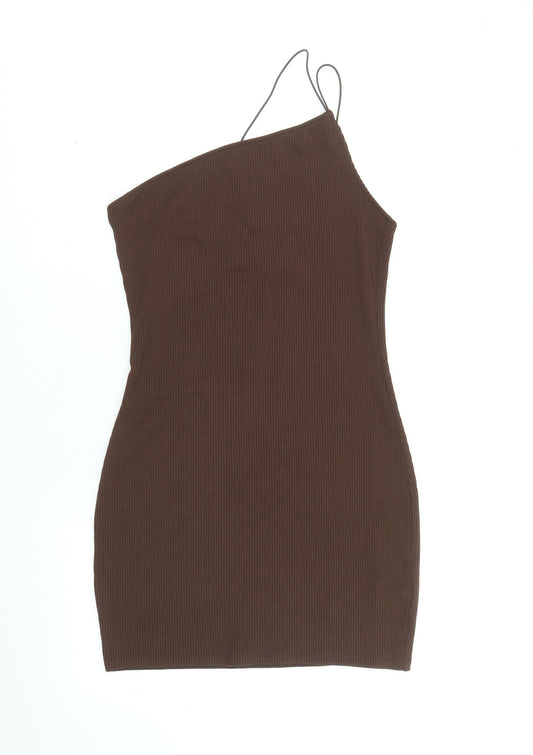 Divided by H&M Womens Brown Polyester Bodycon Size M One Shoulder Pullover