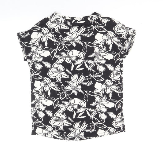 TU Womens Black Geometric Viscose Basic Blouse Size 8 Round Neck