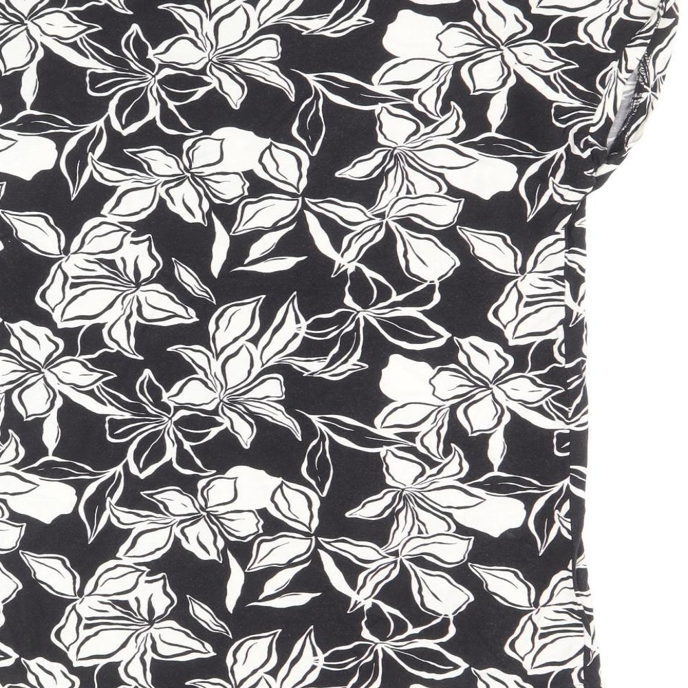 TU Womens Black Geometric Viscose Basic Blouse Size 8 Round Neck