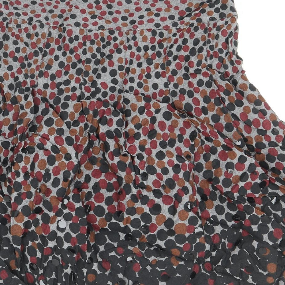 Per Una Womens Grey Polka Dot Cotton Swing Skirt Size 10 Zip