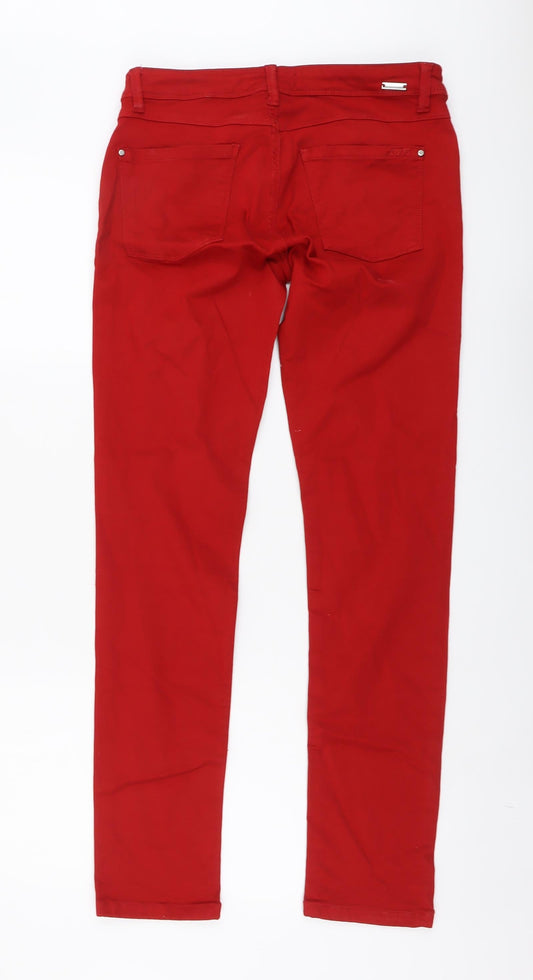 Zara Womens Red Cotton Skinny Jeans Size 8 L30 in Regular Button