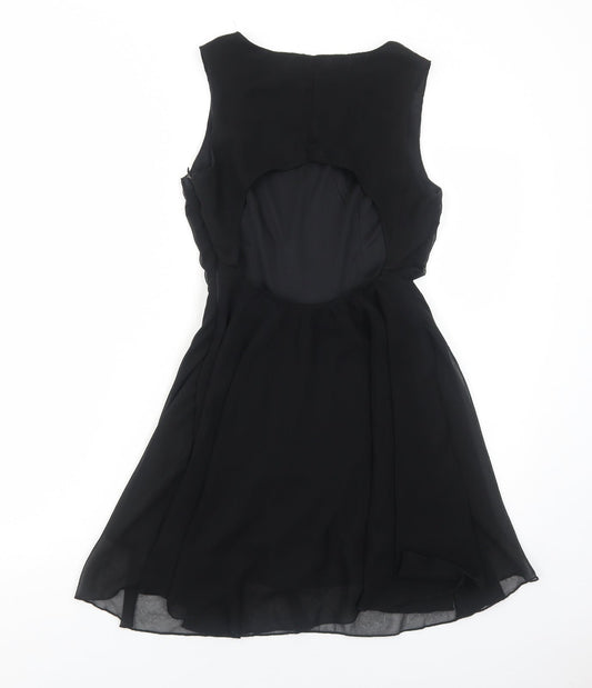 AX Paris Womens Black Polyester Fit & Flare Size 10 Round Neck Zip