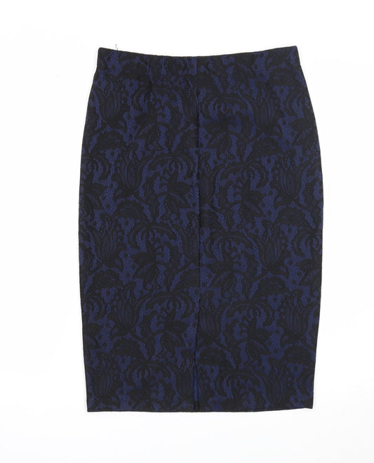Oasis Womens Blue Geometric Polyester Straight & Pencil Skirt Size S