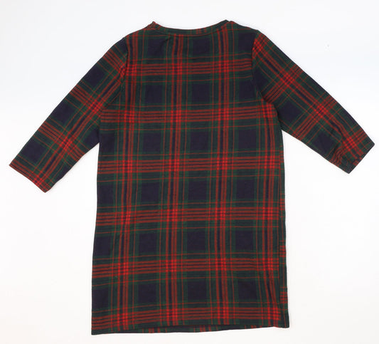 TU Womens Multicoloured Plaid Polyester A-Line Size 12 Round Neck Pullover