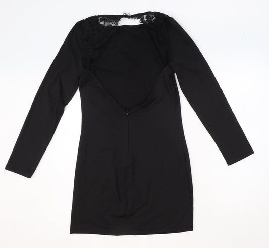 Yoins Womens Black Polyester A-Line Size 10 Round Neck Button