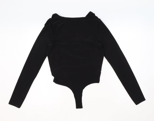 PRETTYLITTLETHING Womens Black Polyester Bodysuit One-Piece Size 10 Pullover