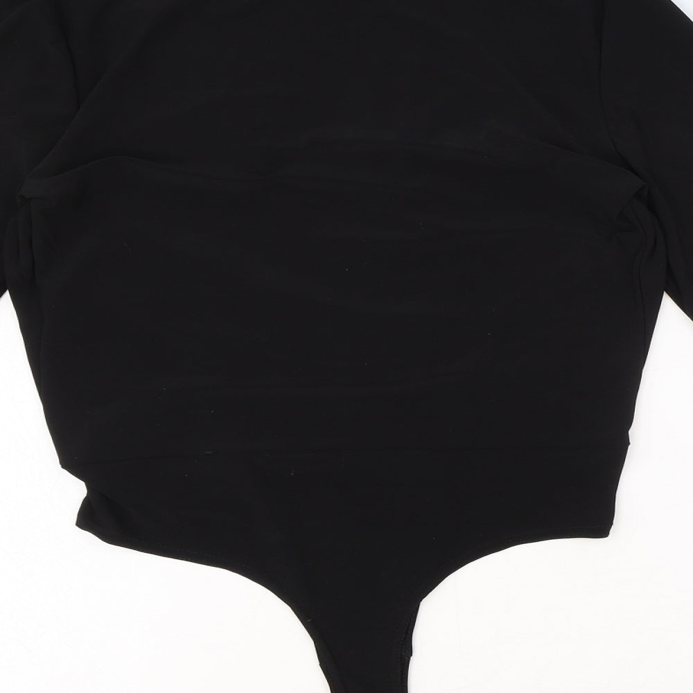 PRETTYLITTLETHING Womens Black Polyester Bodysuit One-Piece Size 10 Pullover