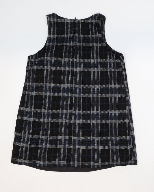 New Look Womens Black Check Polyester A-Line Size 14 V-Neck Zip