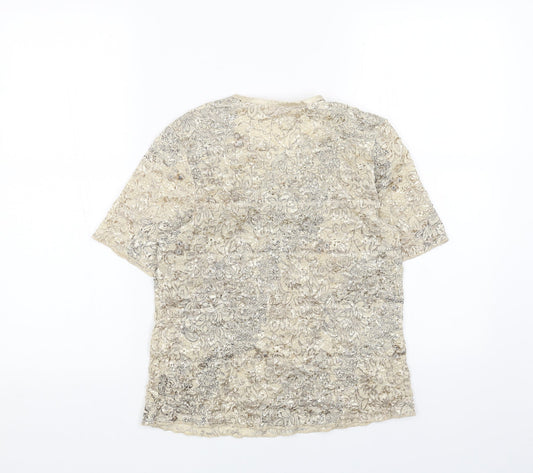 Bonmarché Womens Beige Geometric Polyester Basic T-Shirt Size S V-Neck