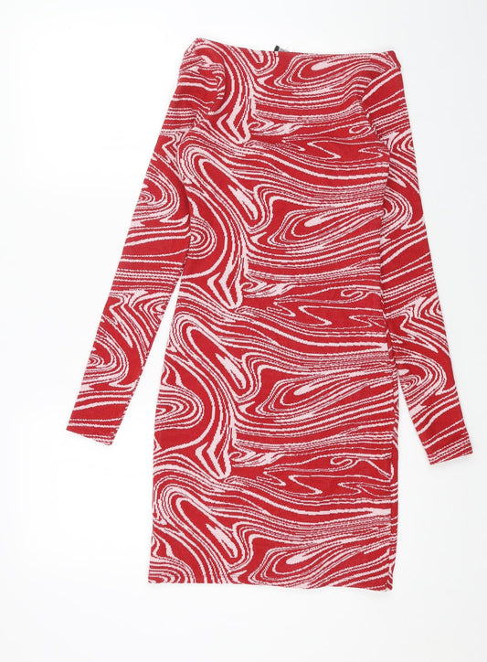 Zara Womens Red Geometric Polyester Bodycon Size S Sweetheart Pullover