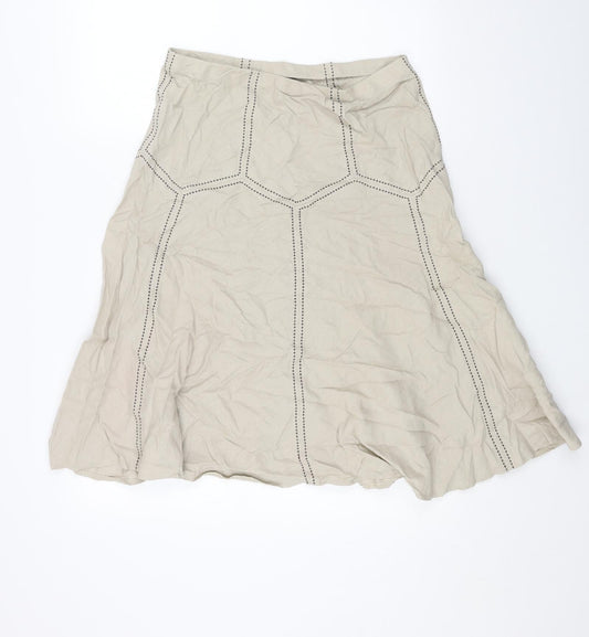 Marks and Spencer Womens Brown Geometric Linen Swing Skirt Size 12