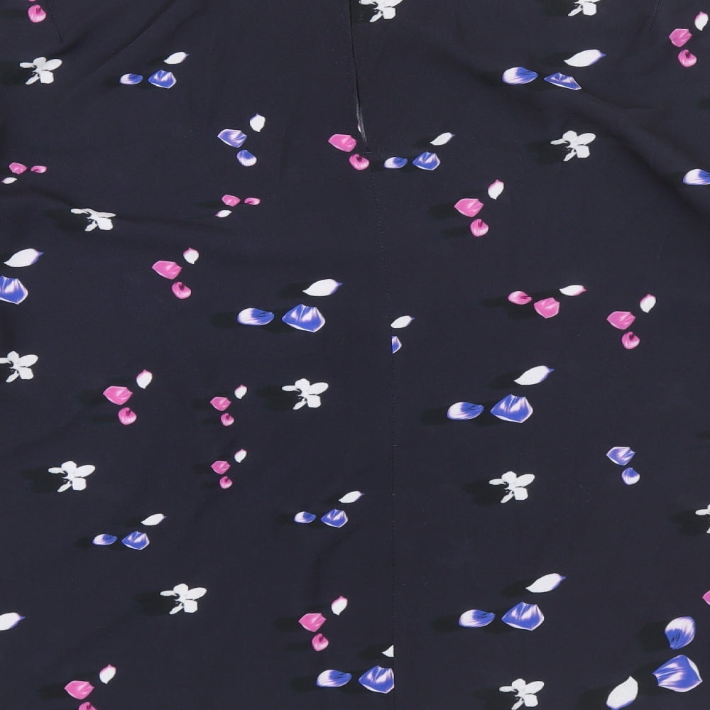 Fenn Wright Manson Womens Blue Geometric Polyacrylate Fibre Basic Blouse Size 10 Boat Neck