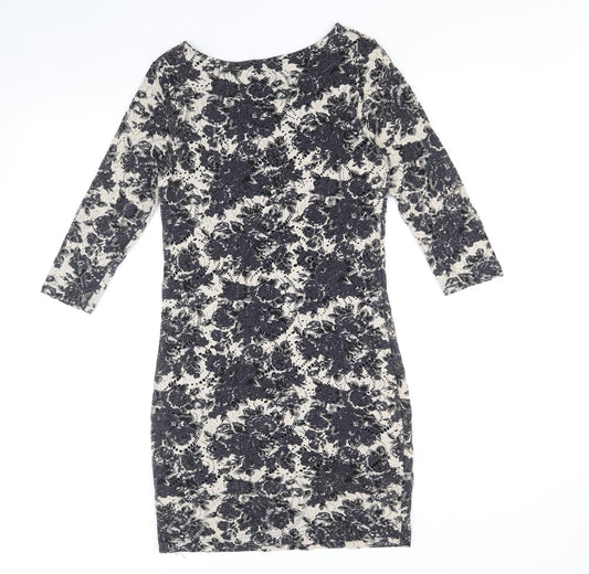 Phase Eight Womens Grey Floral Viscose A-Line Size 10 Round Neck Pullover