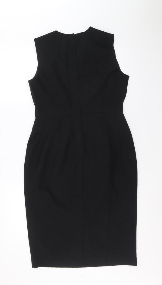 Dorothy Perkins Womens Black Polyester A-Line Size 12 V-Neck Zip