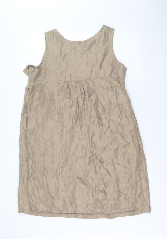 Et Vous Womens Gold Viscose A-Line Size 16 Round Neck Zip