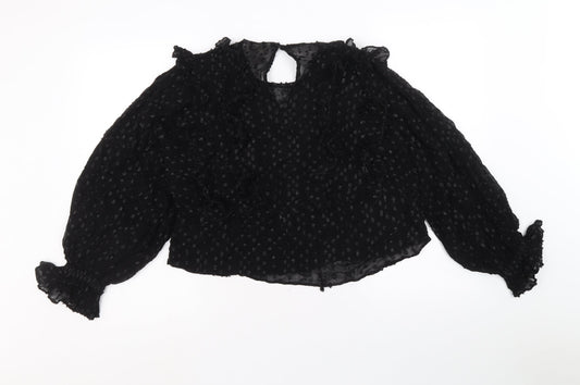 H&M Womens Black Polyester Basic Blouse Size XS V-Neck