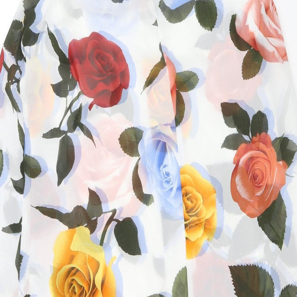 Marks and Spencer Womens White Floral Polyester A-Line Size 8 Round Neck Pullover