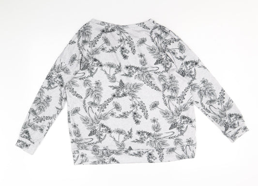 TU Womens Grey Round Neck Floral Polyester Pullover Jumper Size 10
