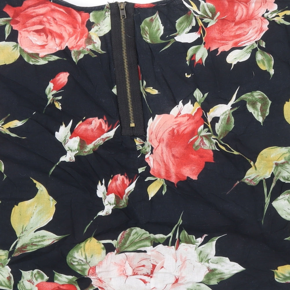 AX Paris Womens Black Floral 100% Cotton Basic T-Shirt Size 10 Scoop Neck