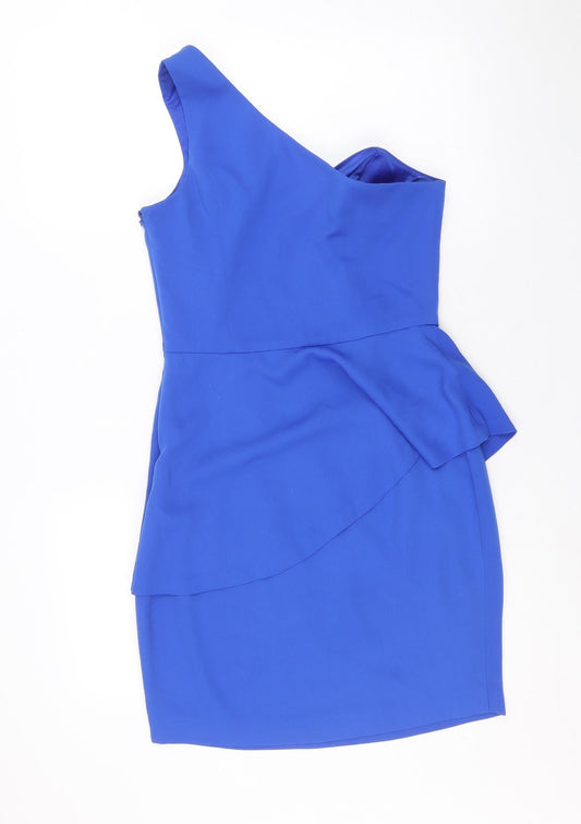 New Look Womens Blue Polyester Bodycon Size 10 One Shoulder Zip