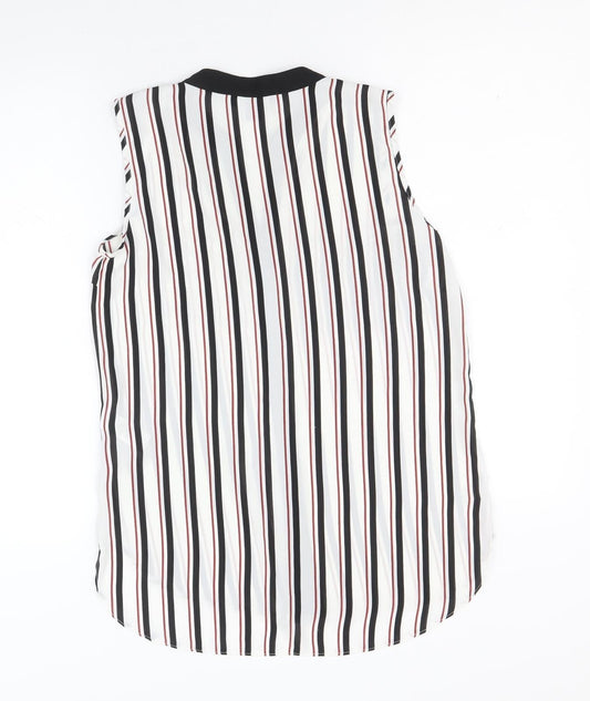 Primark Womens White Striped Polyester Basic Button-Up Size 8 V-Neck