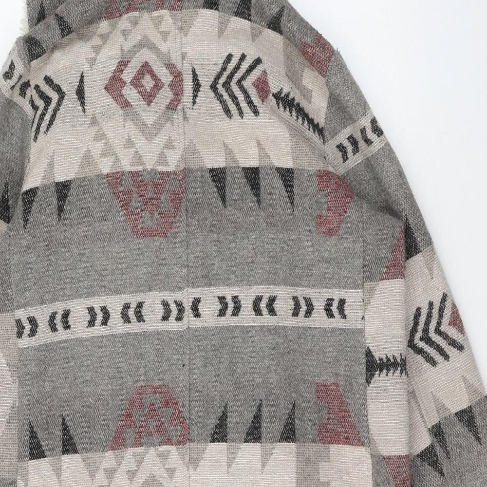 Me Jane Womens Grey V-Neck Geometric Polyester Cardigan Jumper Size M
