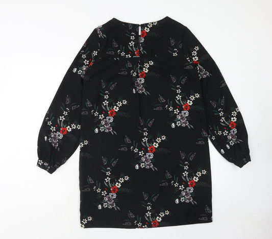 H&M Womens Blue Floral Polyester A-Line Size 8 Round Neck Button